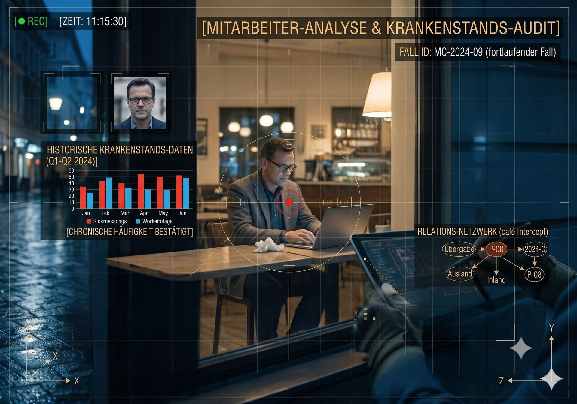 Scheidungsdetektiv analysiert Unterlagen